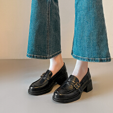 批发2026年新款厚底乐福鞋女英伦风春秋新款一脚蹬粗跟单鞋复古小皮鞋