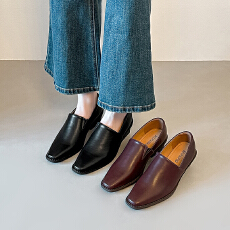 批发2026年新款复古方头一脚蹬乐福鞋女英伦风鞋子粗跟小皮鞋深口单鞋