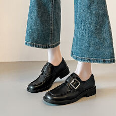 批发英伦小皮鞋女2026新款春季乐福鞋方头孟克鞋