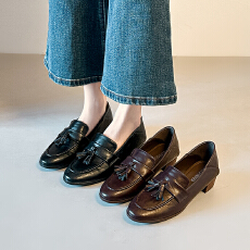 批发棕色乐福鞋女款2026新款秋季软底流苏英伦风小皮鞋低跟单鞋