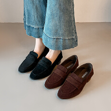 批发2026春<b class='q'>秋</b>新款小皮鞋棕色复古单鞋麂皮绒面英伦乐福鞋女鞋