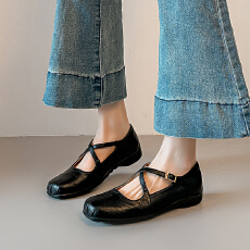 批发2026~运动休闲交叉带方头芭蕾舞玛丽珍鞋女<b class='q'>秋</b>浅口平底单鞋