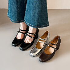 批发2026春季新款小皮法式绝美浅口单气质鞋子女士银色小玛丽珍中粗跟