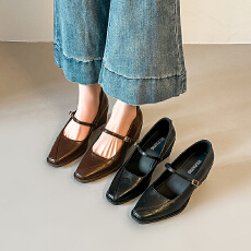 批发小羊皮鞋子~法式单鞋女气质不累脚高跟鞋粗跟工作鞋绝美玛丽珍鞋