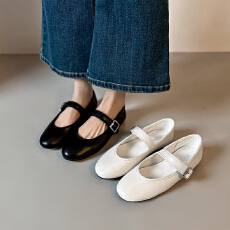 超软单鞋一字扣带玛丽珍鞋女复古奶奶鞋平底圆头浅口芭蕾舞鞋
