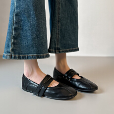 2026春季复古方头浅口鞋魔术贴玛丽珍舒适百搭平跟单鞋女