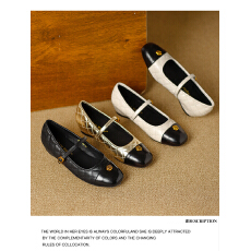 批发2026春季新款平底菱格内增高小香风单鞋毛毛玛丽珍鞋芭蕾风单鞋女