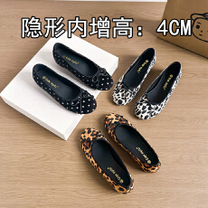批发<b class='q'>秋</b>季新款增高3cm~复古马毛豹纹波点圆头蝴蝶结浅口单鞋女