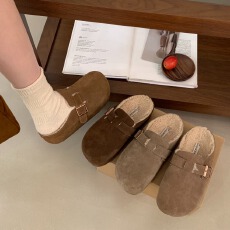 批发zuyaolan厚底内增高一脚蹬勃肯鞋女加毛<b class='q'>秋</b>冬新款复古包头半拖鞋