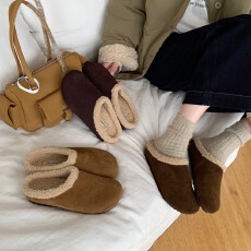 真皮加绒加厚羊羔毛法式复古外穿博肯鞋拖鞋小众一脚蹬百搭休闲鞋