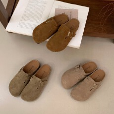 批发真皮勃肯鞋拖鞋女2026春夏款包头内增高半拖鞋一脚蹬懒人拖鞋