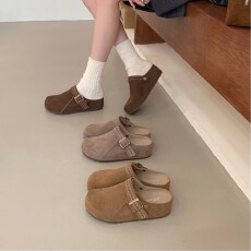 批发真皮内增高4.5cm包边纹理一字带轻便一脚蹬勃肯拖 2026新款