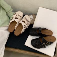 真皮复古网面镂空设计小众软底内增高透气勃肯鞋2026春夏款女鞋