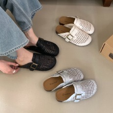 ins风网面镂空复古搭扣2026春夏款编织软底内增高透气勃肯鞋女鞋