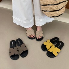 批发真皮夏款H鞋面一脚蹬拖鞋<b class='q'>休闲</b>百搭勃肯凉鞋软底平底女拖鞋