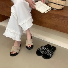 批发真皮夏款碎花印花鞋面一脚蹬拖鞋<b class='q'>休闲</b>百搭勃肯凉鞋软底平底女拖鞋