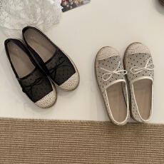 批发店主特别推荐 2025 学院风可爱蝴蝶结网面渔夫鞋小香风单鞋