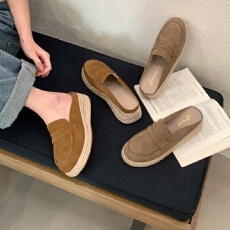 2026老钱风新款推荐 真皮磨砂 编织软松糕底乐福穆勒拖鞋 35-40