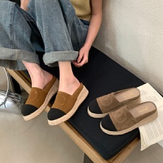 2026老钱小香风新款推荐真皮磨砂编织软松糕底乐福穆勒拖鞋 35-40