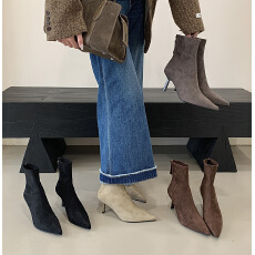 批发尖头短靴女2025年<b class='q'>秋</b>冬季女靴新款靴子加绒保暖短筒靴瘦瘦靴高跟鞋