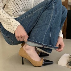 批发小香风同款高跟鞋2025冬季新款尖头后空包头凉鞋黑色<b class='q'>性感</b>细跟女鞋