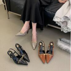 批发陈小凡 杨树林同款细跟<b class='q'>性感</b>包头凉鞋女气质浅口黑色漆皮高跟鞋夏