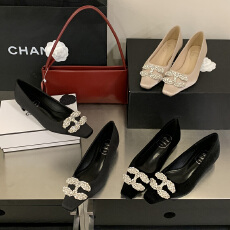 黑丝绒~法式猫跟水钻方头鞋2026新款软底软面职业单鞋浅口懒人鞋