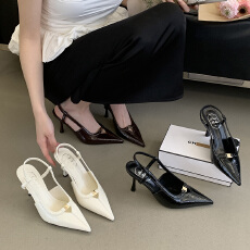 批发2026新款时尚气质<b class='q'>欧美</b>浅口尖头漆皮细跟包头凉鞋女高跟鞋后空单鞋