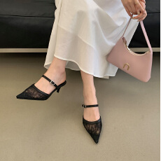 批发2026年~法式高级感细跟包头凉拖鞋女夏外穿配裙子一字带网纱凉鞋