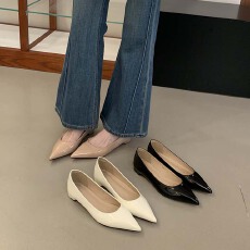 批发羊皮版~真皮法式内增高尖头单鞋女2026新款浅口百搭通勤平底鞋子