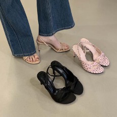 批发2026年新款韩版一字带凉鞋女夏季外穿方头露趾高跟鞋细跟<b class='q'>气质</b>凉拖