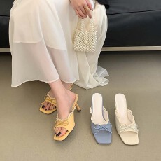 批发法式蝴蝶结细高跟凉拖鞋女外穿夏季新款百搭<b class='q'>气质</b>优雅一字拖