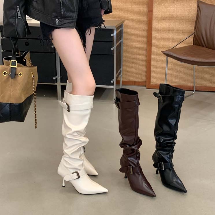 X-33535# 细跟长靴女秋冬新款女靴子尖头高筒不过膝长筒靴高跟鞋马丁靴 女鞋批发靴子货源鞋子批发
