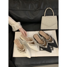 批发2025秋季新款女鞋平底水钻尖头穆勒鞋包头拖鞋