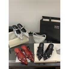 批发法式包头半拖鞋女2025秋季新款内增高平底水钻尖头外穿气质凉鞋女