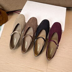 批发平底法式复古玛丽珍鞋单鞋女鞋子2025新款秋冬磨绒面底豆豆鞋大码