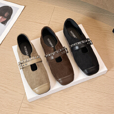 批发2025秋冬新款法式芭蕾风一字扣带玛丽珍鞋子女浅口方头平底单鞋女