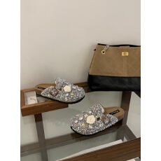 批发包头半拖鞋女外穿夏季新款水钻花扣软底厚底一脚蹬勃肯凉拖鞋