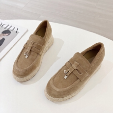 批发厚底内增高复古牛皮乐福鞋女2025秋冬<b class='q'>新款</b>真皮一脚蹬草编渔夫鞋