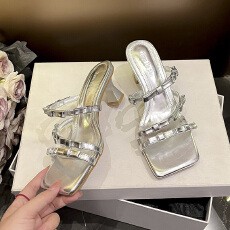 批发2026夏季新款露趾高跟凉鞋外穿百搭蝴蝶结方头拖鞋大码女鞋