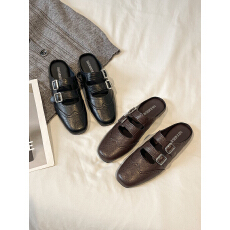 批发2026春季新款布洛克雕花复古流苏外穿包头半拖鞋超软一脚蹬懒人鞋