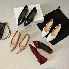 批发2026春季法式气质尖头蝴蝶结浅口单鞋女内增高百搭名媛风软底鞋女