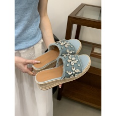 批发坡跟拖鞋女2026夏季新款<b class='q'>韩版</b>高跟<b class='q'>女鞋</b>时尚外穿厚底布面平底一字拖