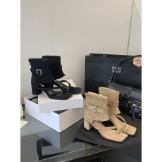 批发2025小个子粗跟夹趾凉靴短靴皮带扣后拉连外穿短靴35-40