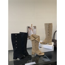 批发2025复古小众高级绒面堆堆靴3穿粗跟显瘦方头罗马凉靴35-40