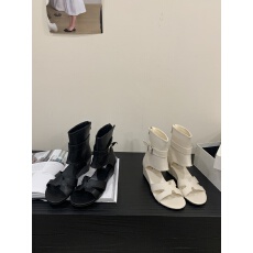 批发2025欧货女5CM坡跟新款罗马凉靴中筒套趾圆头皮带扣短靴现货35-40