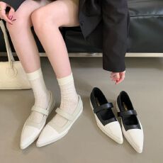 批发欧美尖头英伦风小皮鞋女2025春新款布洛克休闲鞋平底玛丽珍鞋单鞋