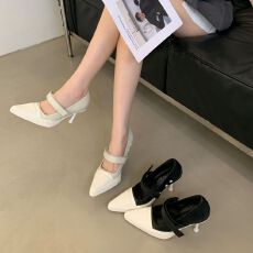 批发2025年春新款拼色尖头细高跟玛丽珍鞋一字带浅口小众设计感单鞋女