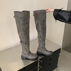 小众设计大筒围过膝长靴女2025秋冬新款褶皱堆堆靴圆头高筒骑士靴
