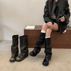 小众复古西部牛仔靴女秋冬长靴女靴粗跟高筒靴骑士靴马丁靴